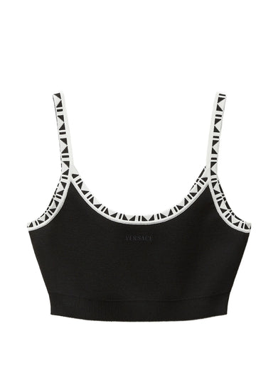 Top crop in misto viscosa e dettagli jacquard