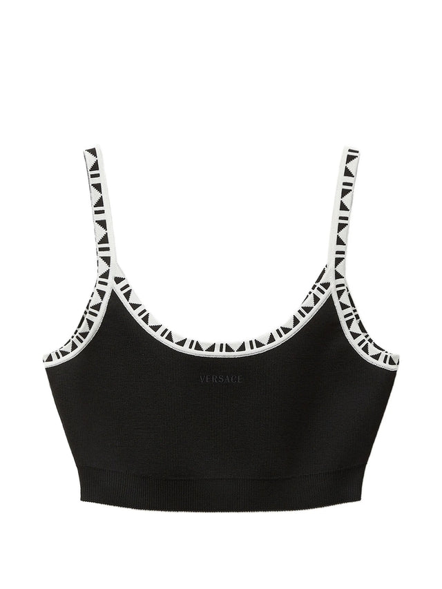 Top crop in misto viscosa e dettagli jacquard