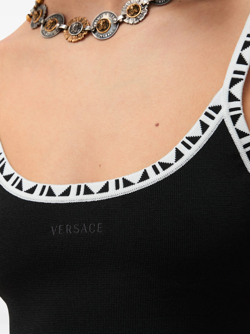 Top crop in misto viscosa e dettagli jacquard