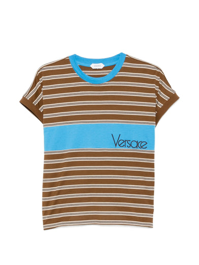 T-shirt in cotone a righe con intarsio
