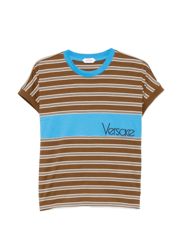 T-shirt in cotone a righe con intarsio
