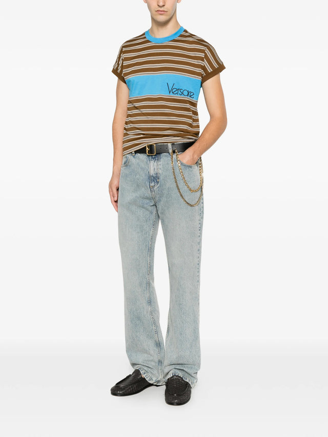 T-shirt in cotone a righe con intarsio