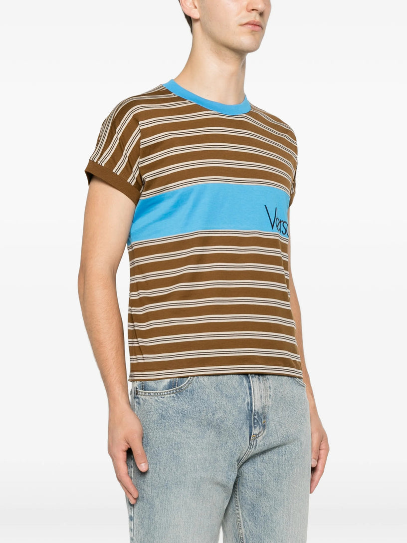 T-shirt in cotone a righe con intarsio