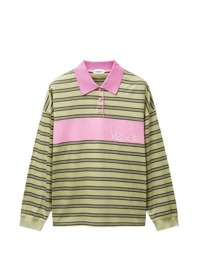 Polo in cotone a righe con intarsio