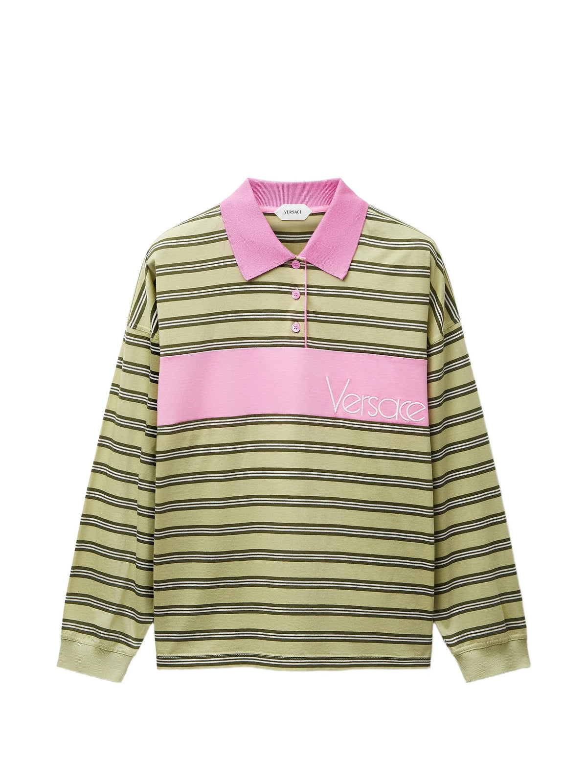 Polo in cotone a righe con intarsio