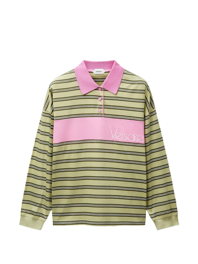 Polo in cotone a righe con intarsio