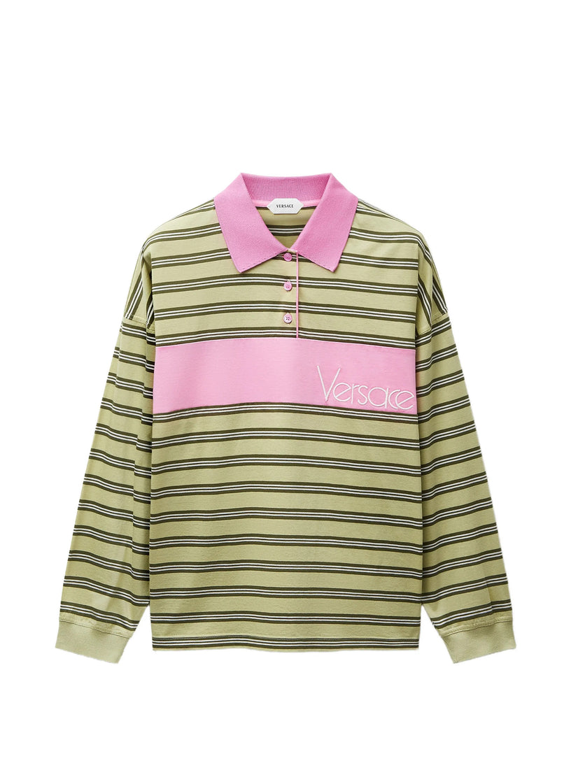 Polo in cotone a righe con intarsio