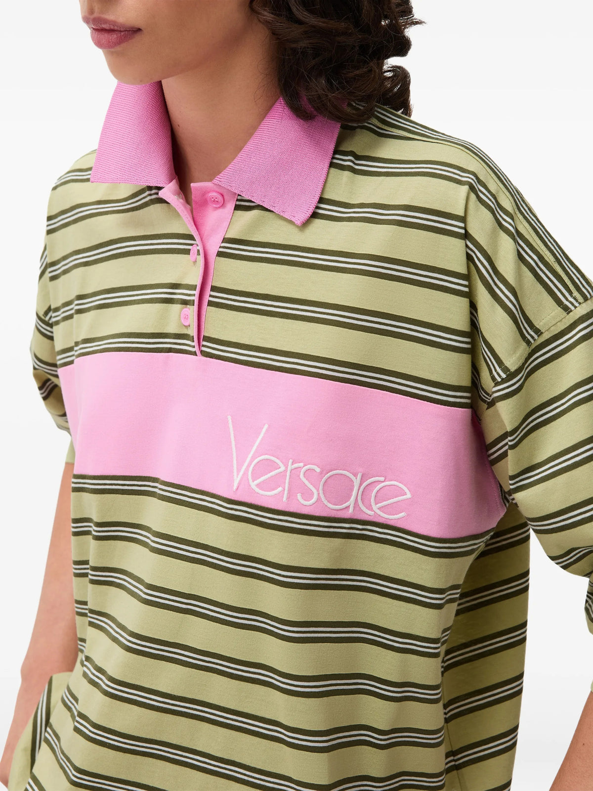 Polo in cotone a righe con intarsio