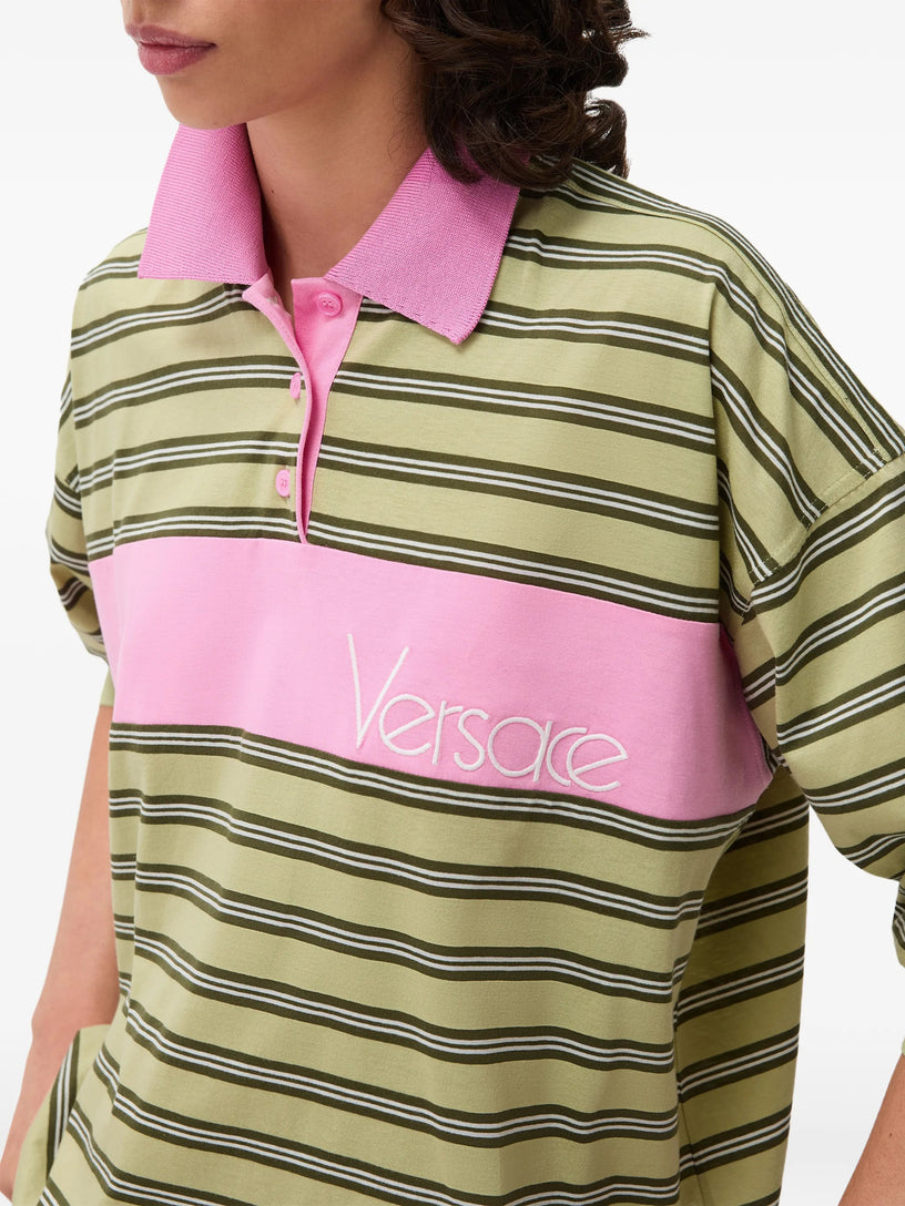 Polo in cotone a righe con intarsio