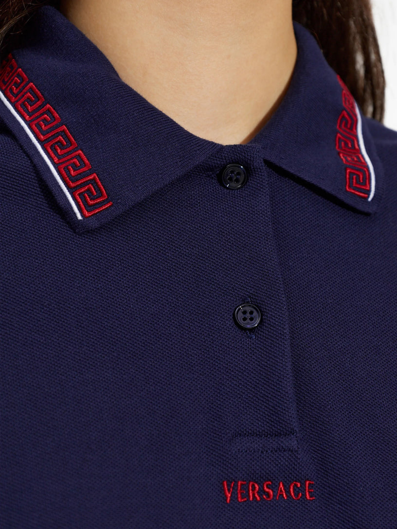 Miniabito polo in piqué di cotone con logo ricamato