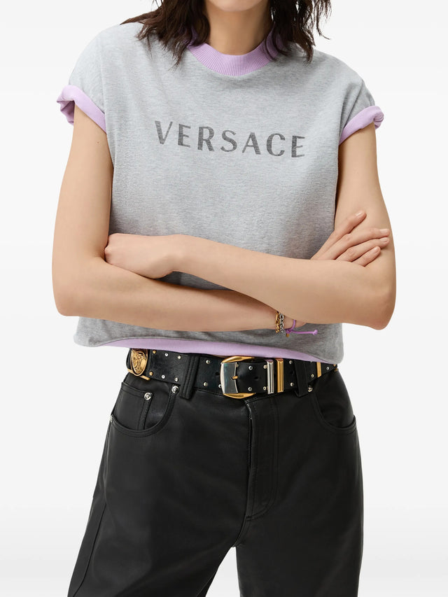 T-shirt in jersey di cotone stretch con stampa
