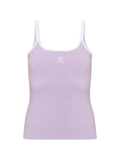 Top in stretch jersey di cotone con logo ricamato