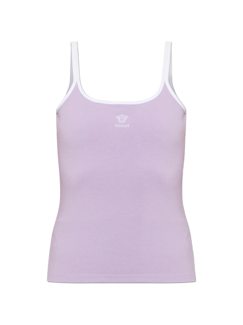 Top in stretch jersey di cotone con logo ricamato