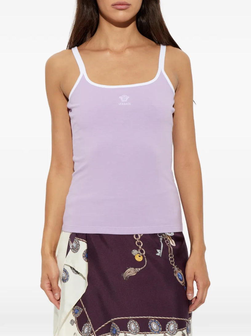 Top in stretch jersey di cotone con logo ricamato