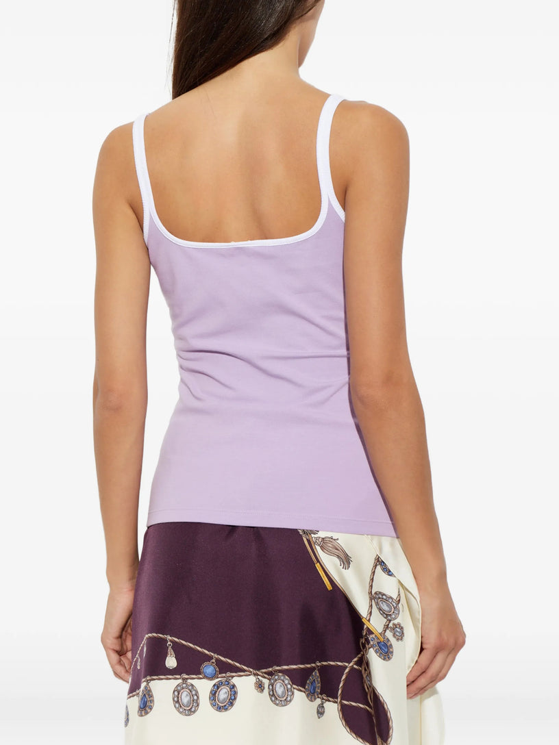 Top in stretch jersey di cotone con logo ricamato