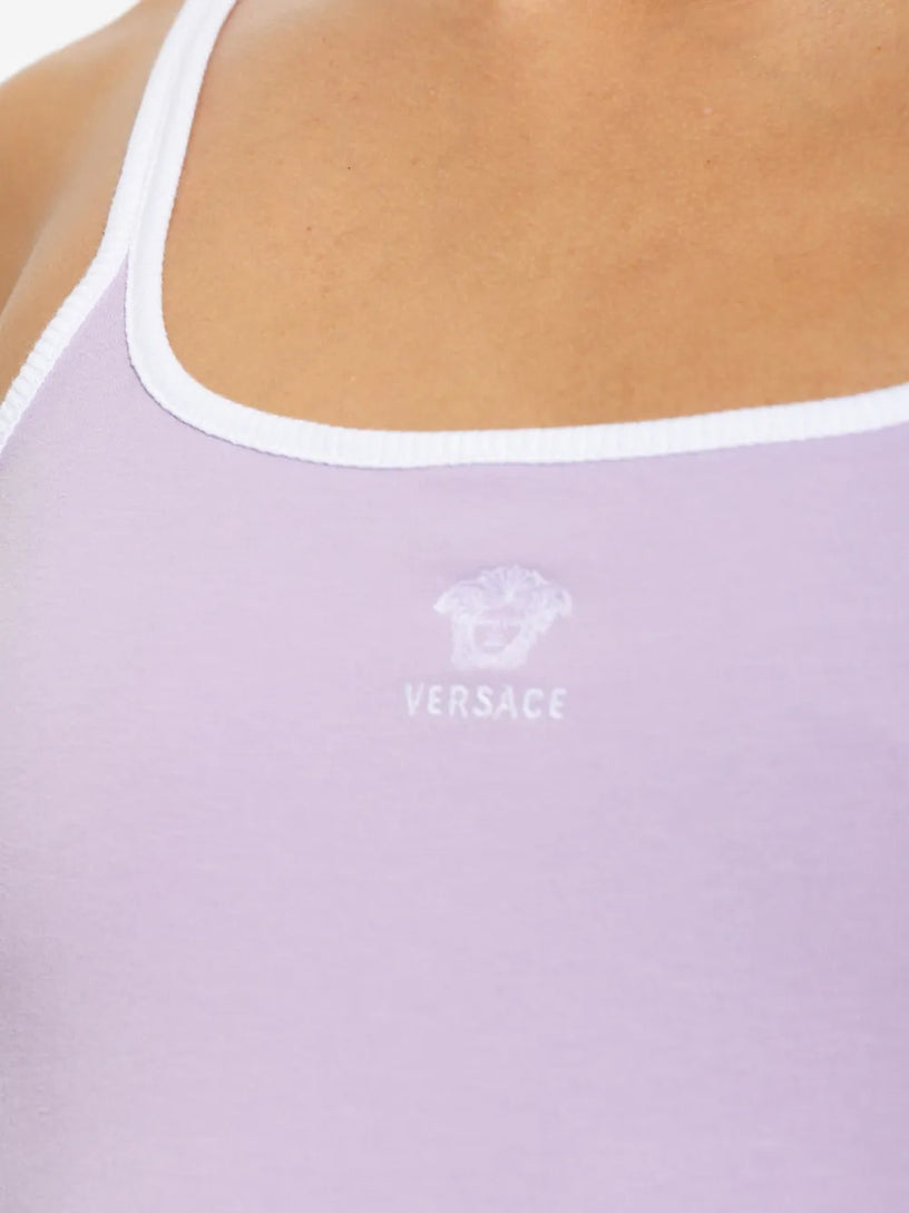 Top in stretch jersey di cotone con logo ricamato