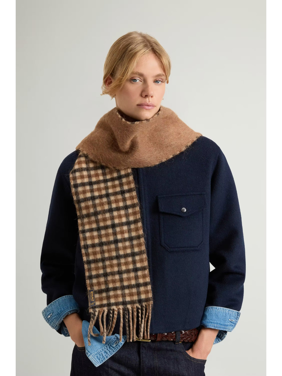 Sciarpa double-face in misto lana vergine, alpaca e mohair