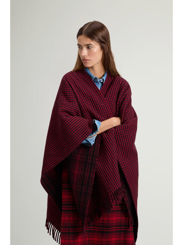 Double-faced cape in pure wool doubled with checks