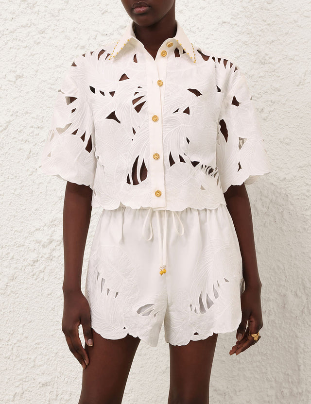 Camicia corta ricamata Mahon