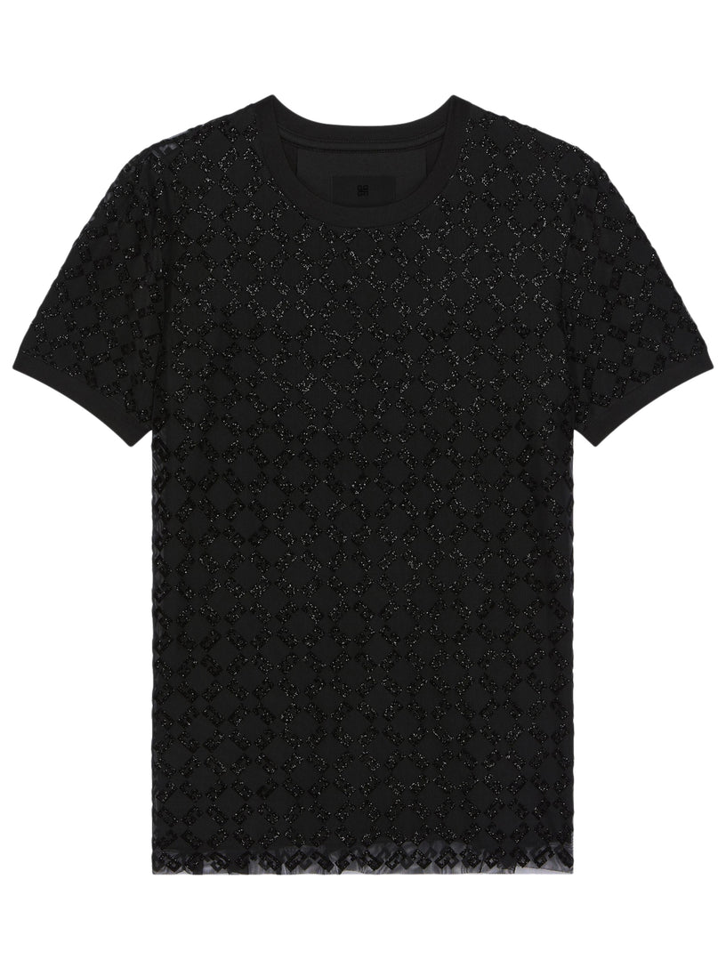 Double layer slim fit T-shirt in cotton and tulle