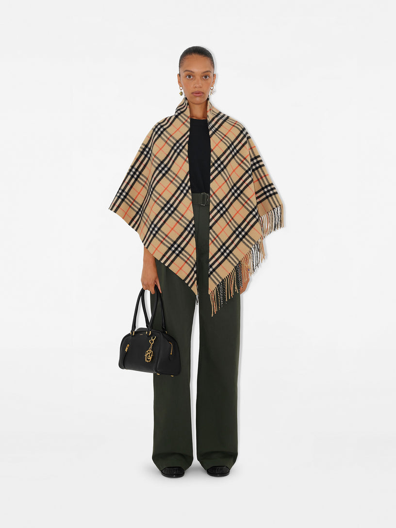 Wool and Cashmere Check Cape