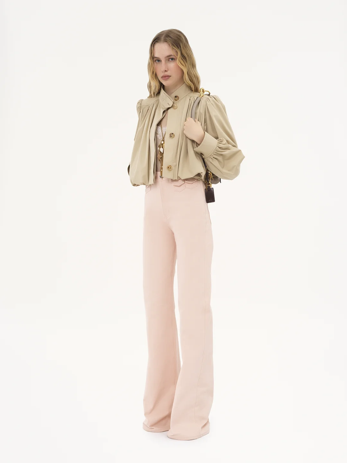 Cotton gabardine gathered boule jacket