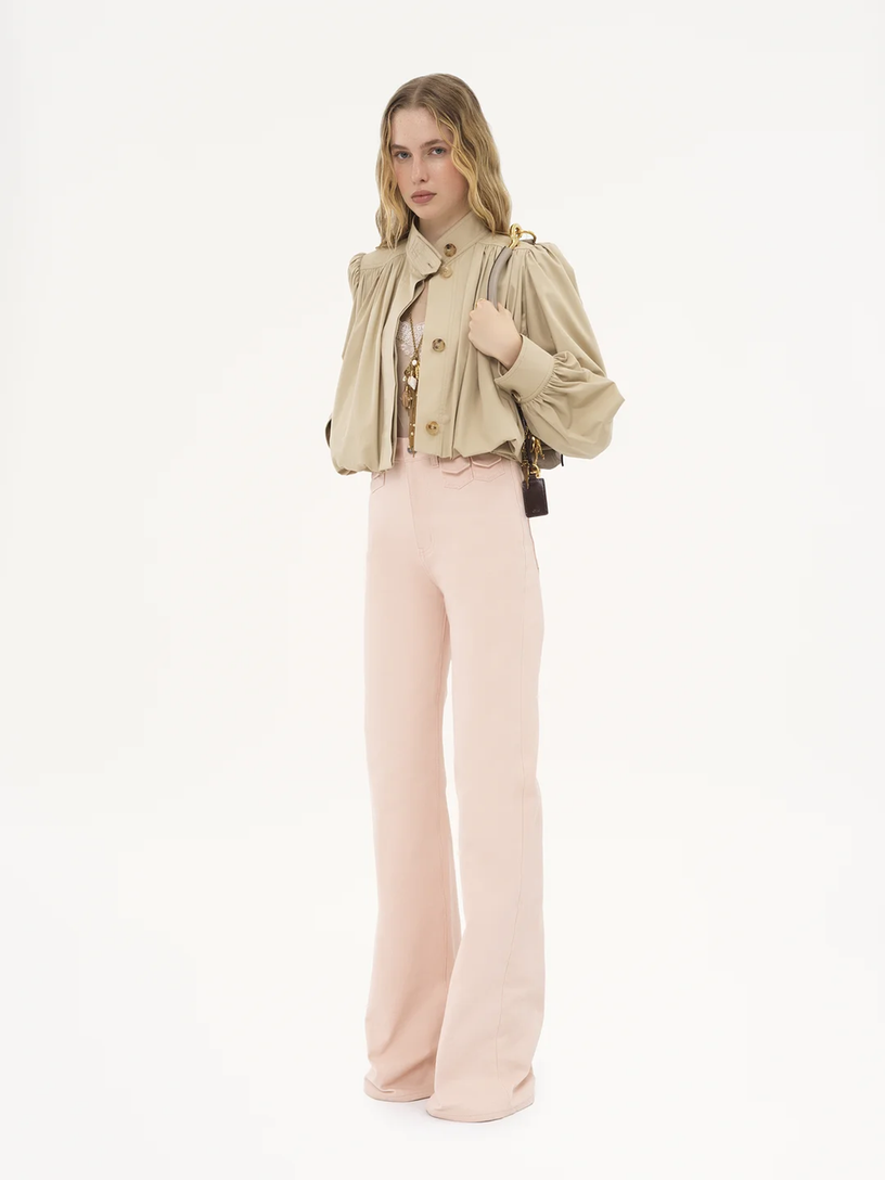 Cotton gabardine gathered boule jacket