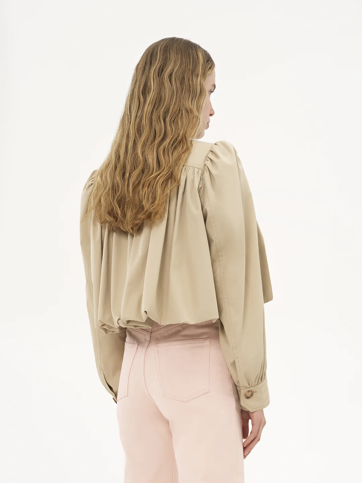 Cotton gabardine gathered boule jacket
