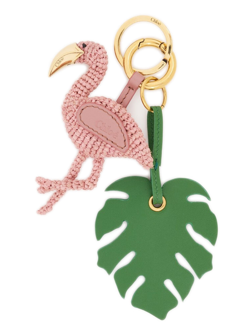 Chloé Symbols Flamingo Raffia and Leather Keychain Bag Charm