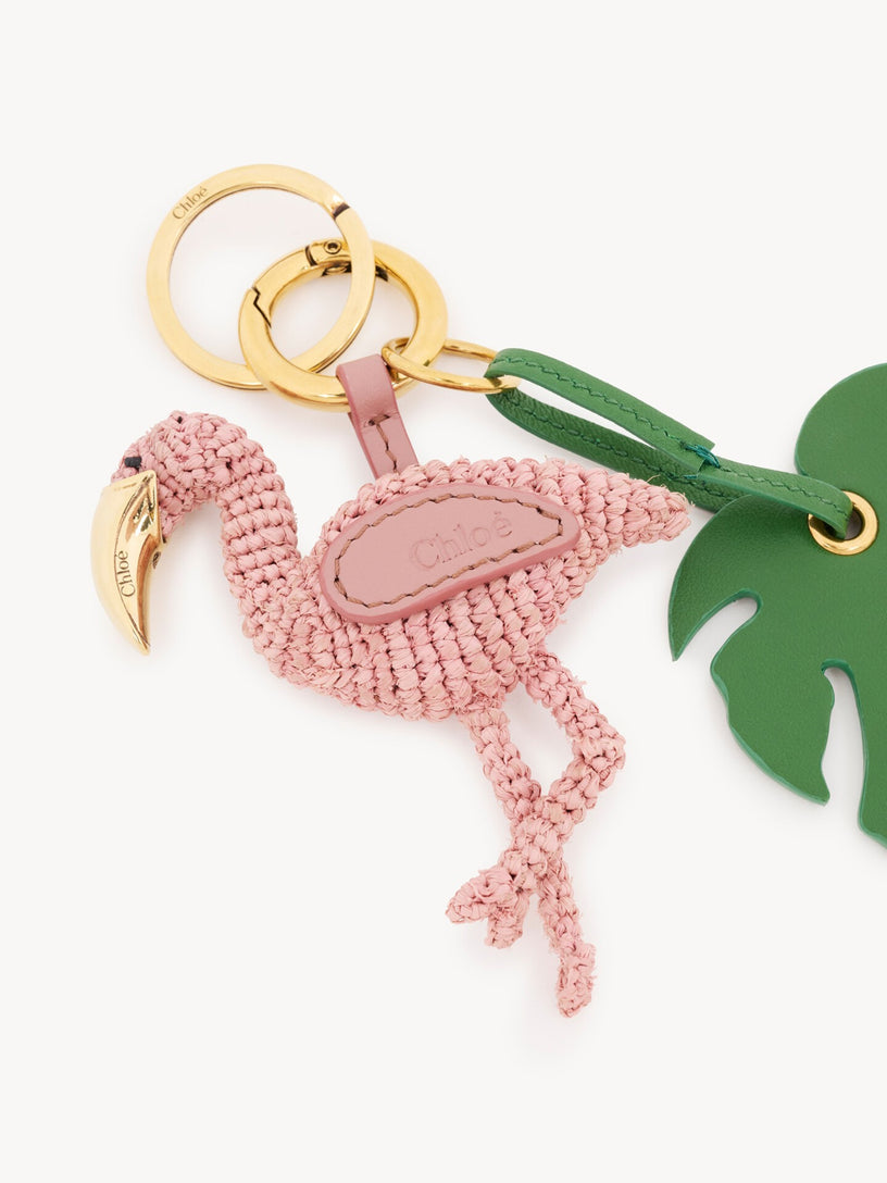 Chloé Symbols Flamingo Raffia and Leather Keychain Bag Charm