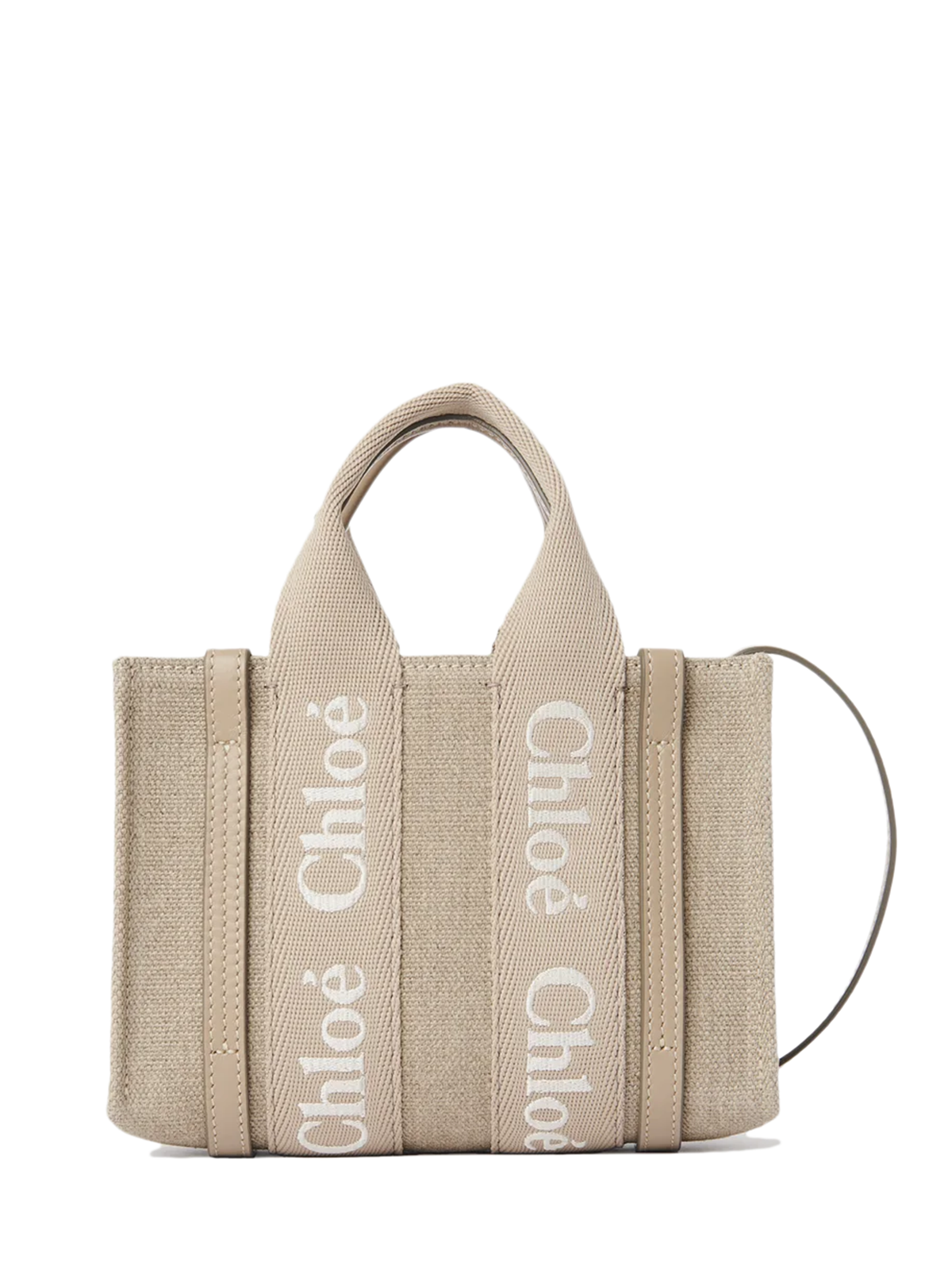 Mini Woody tote bag in linen and leather
