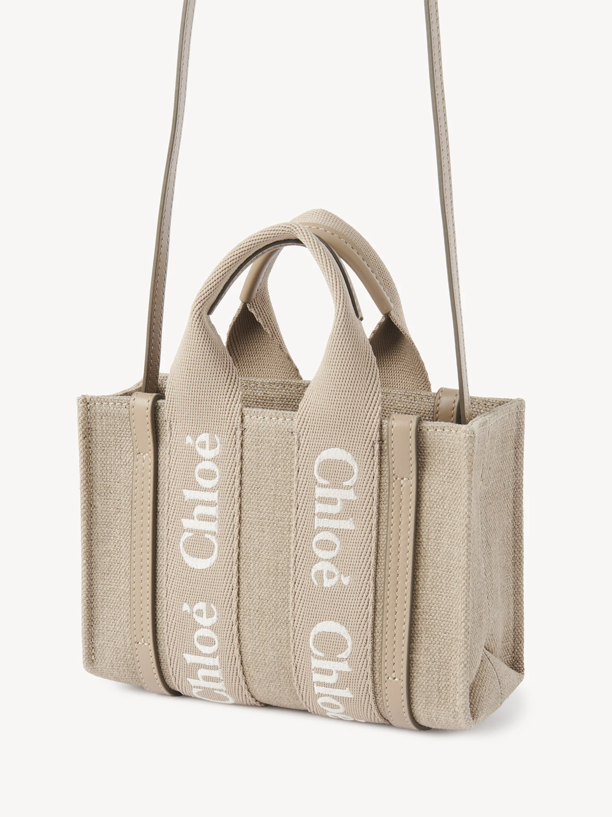 Mini Woody tote bag in linen and leather