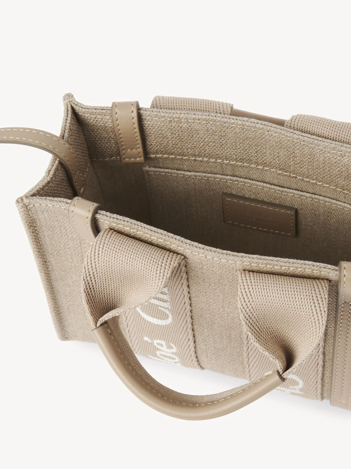 Mini Woody tote bag in linen and leather