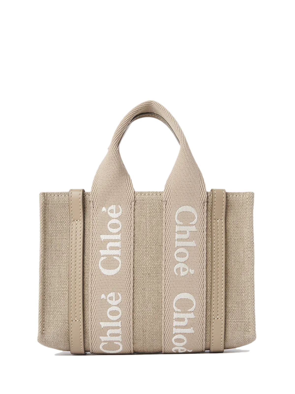 Mini Woody tote bag in linen and leather
