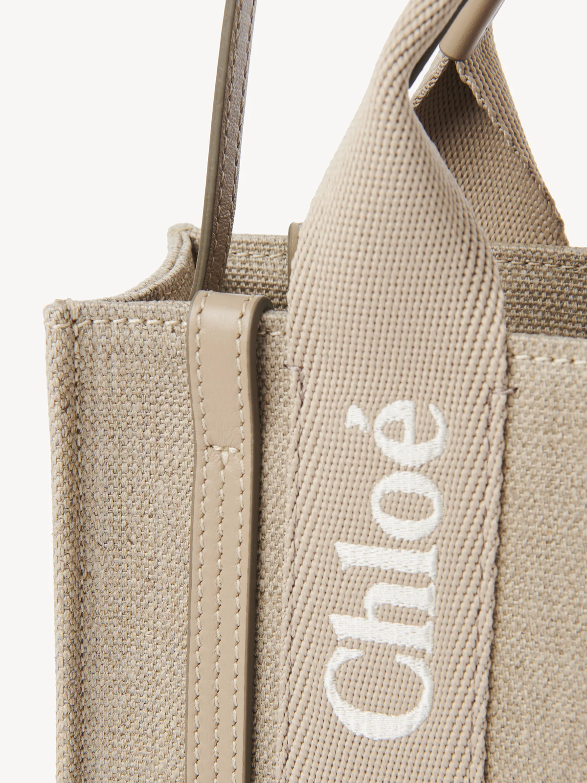 Mini Woody tote bag in linen and leather