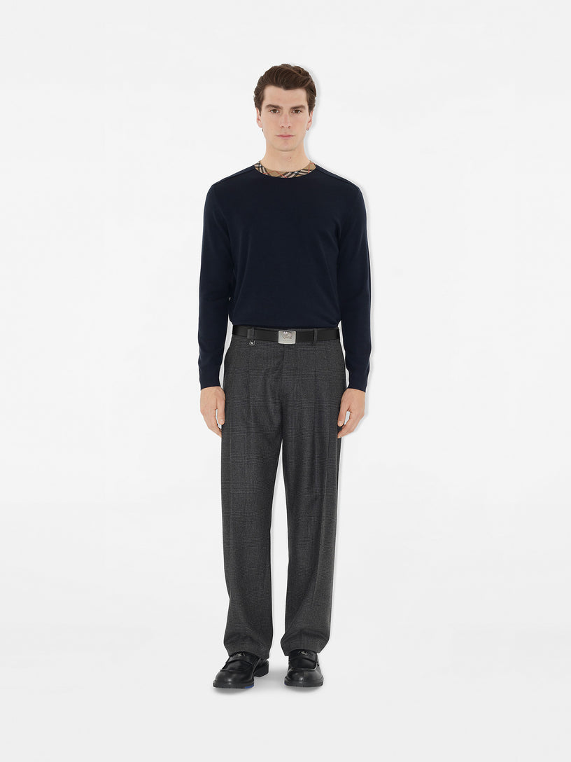 Check Trim Wool Sweater