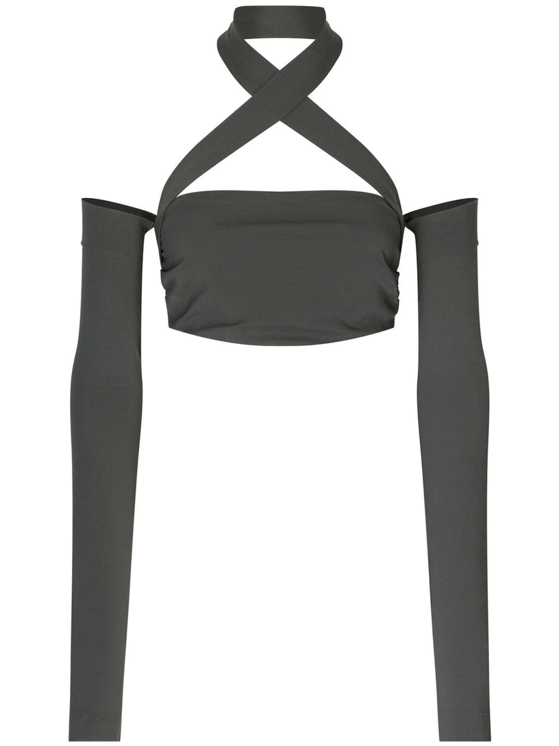 Top in viscosa con manicotti