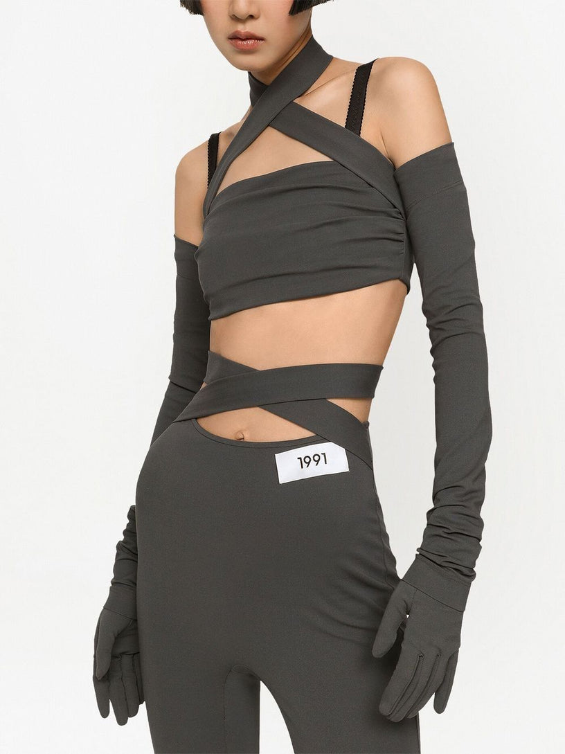 Top in viscosa con manicotti