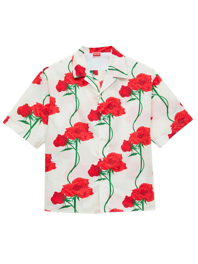 Camicia hawaiana 'Kenzo Archive Rose' a maniche corte in popeline di cotone