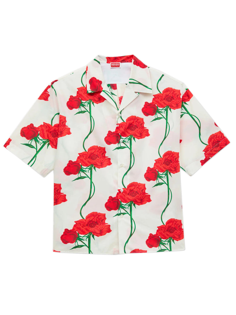 Camicia hawaiana 'Kenzo Archive Rose' a maniche corte in popeline di cotone