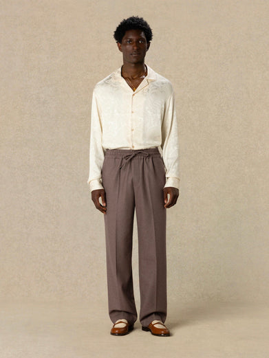 Flannel trousers with elastic waist