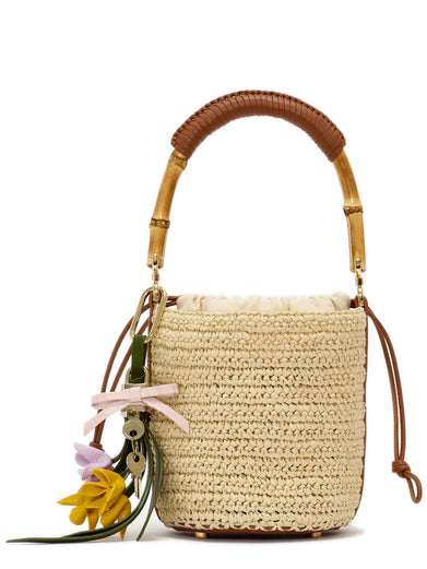 Borsa a secchiello in morbida rafia