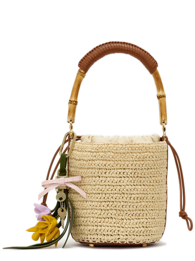 Borsa a secchiello in morbida rafia