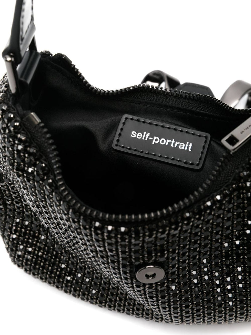 Black diamante crescent bow bag