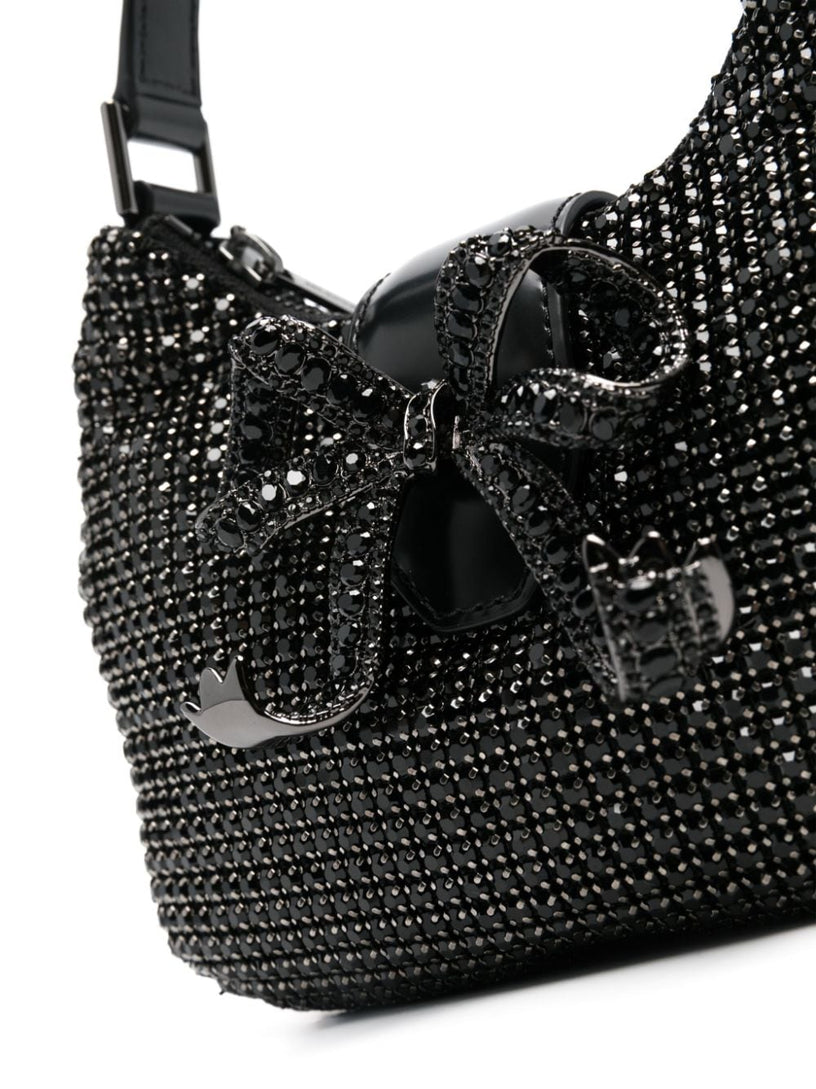 Black diamante crescent bow bag