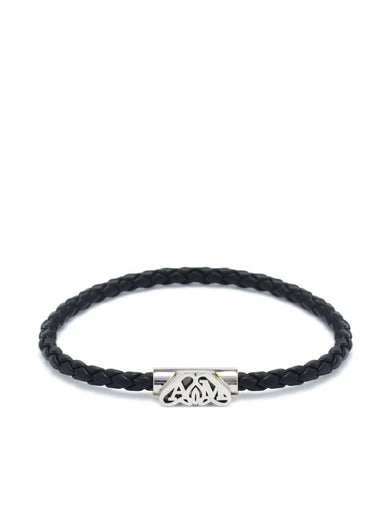 Seal logo leather bracelet in black/antique silver