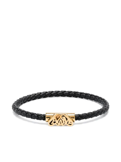 Leather bracelet with gold Seal logo