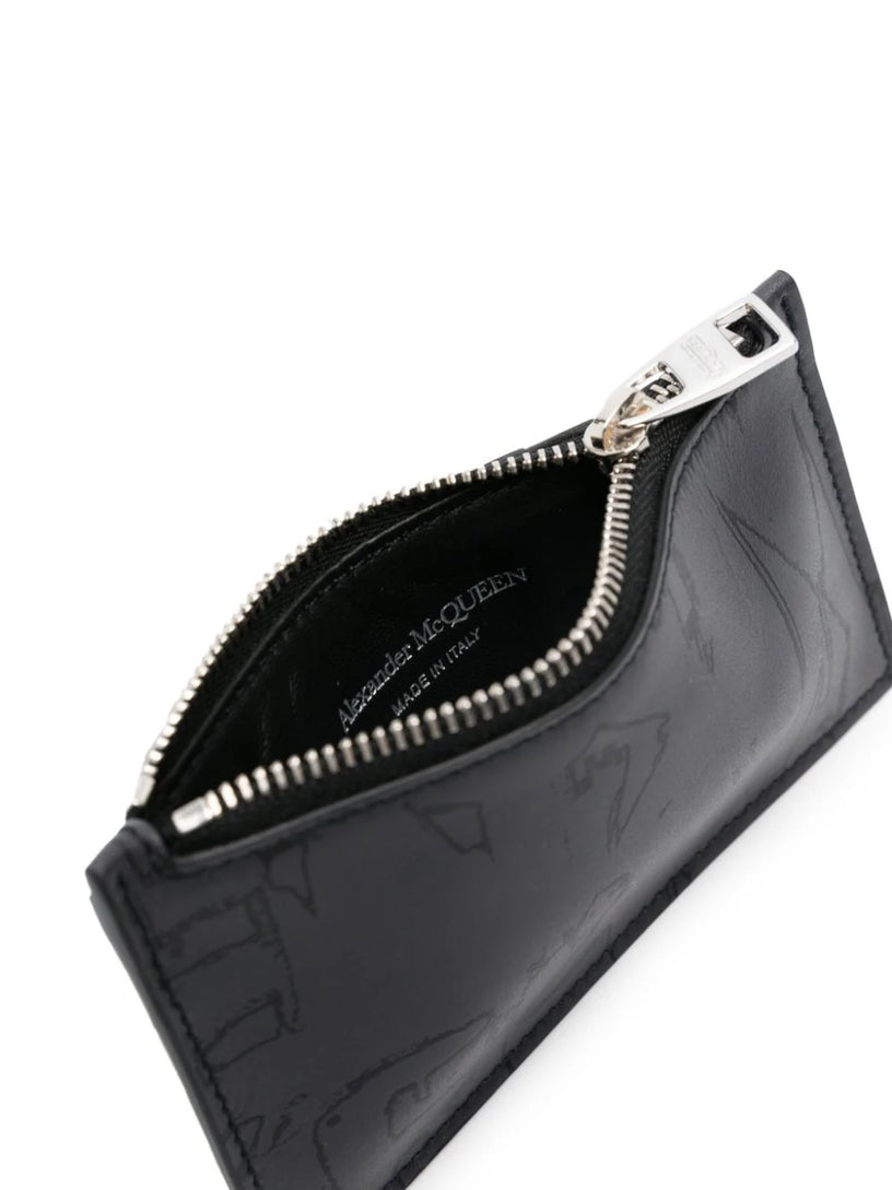 McQueen Graffiti card holder with zip in black