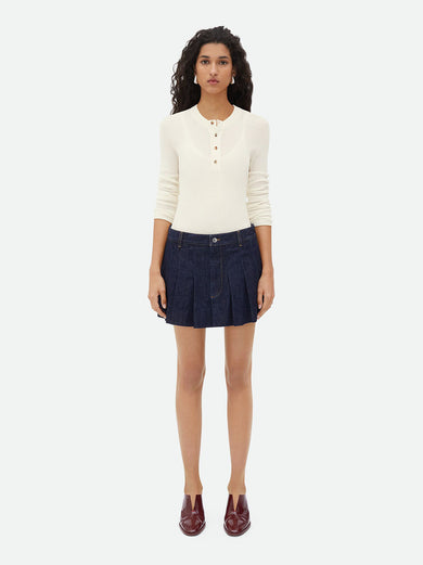Pleated Denim Mini Skirt
