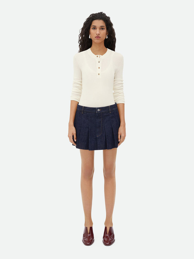 Pleated Denim Mini Skirt